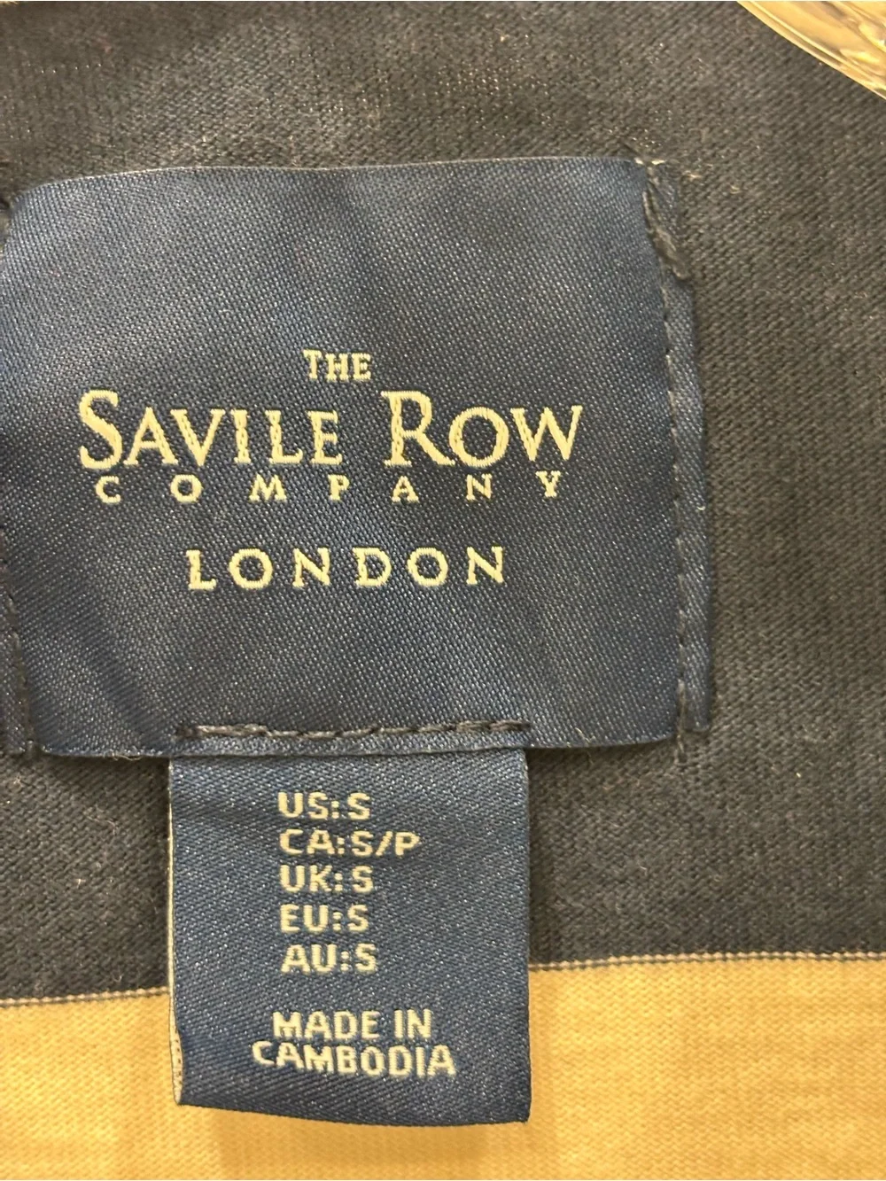 Savile Row London Navy & White Striped Long-Sleeve Rugby Polo